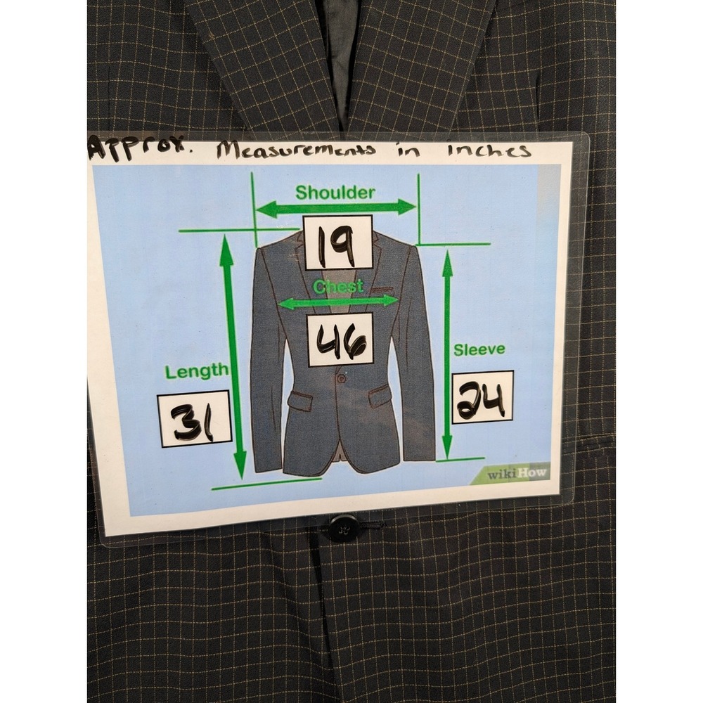 Como Mens Wool Blazer Sport Coat Charcoal Black Grid Check Pattern Two Button - Picture 8 of 8